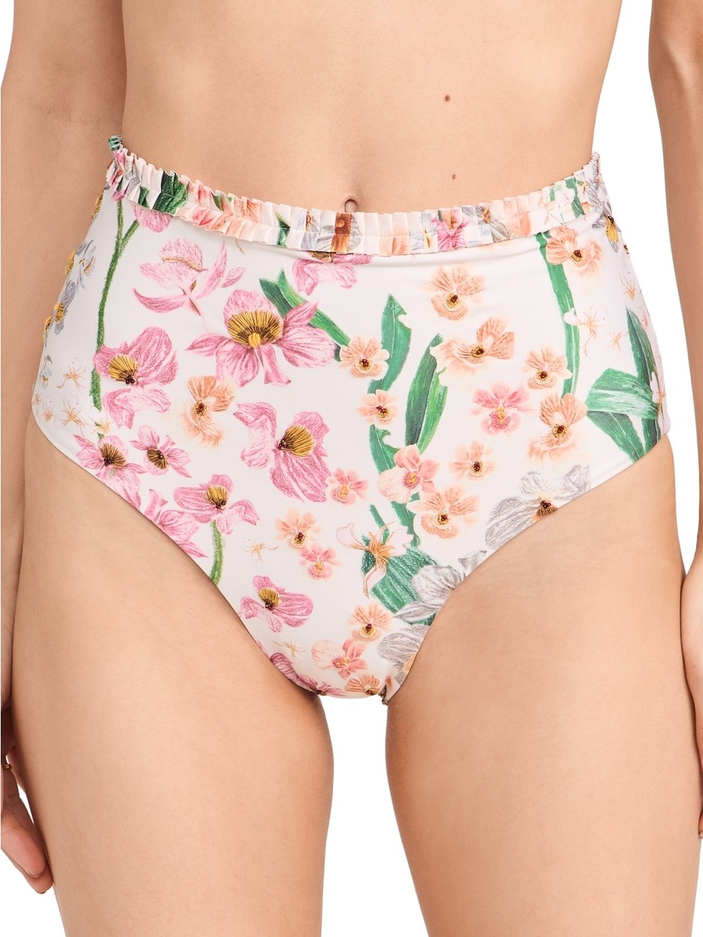 Agua Bendita White High-Waist Floral Bikini Bottoms